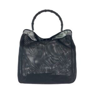 Gucci Shoulder Bag Tote Black / Silver Metal Bamboo Mesh